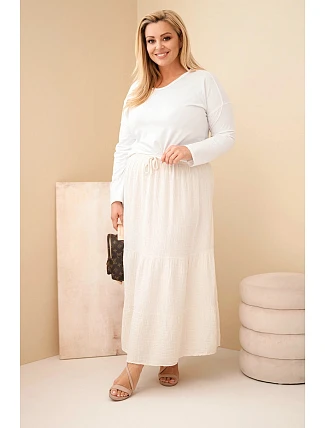 Dámská sukně Plus Size bavlněná mušelínová s volánem a gumou béžová
