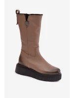 Zazoo 70121 Kožené Dámské Kozačky S Vlnou Tmavě Béžové Zazoo 70121 Kožené Dámské Kozačky S Vlnou Tmavě Béžové