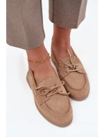 Dámské polobotky mokasíny s plochou podrážkou a šněrováním Zalina – béžové