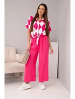 Dámská souprava viskózová halenka s vázáním a kalhoty s gumou fuchsie