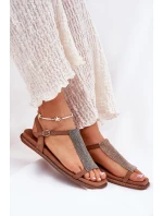 Plné Elegantní Dámské Sandály S Krystaly Artiker 56C1365 Hnědé