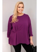Dámská blůza plus size s bavlnou a dlouhým rukávem a nařasením tmavě fialová