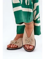 Sandály Na Ploché Podpatky S Dekorací Eko Kůže Béžové Tillireta