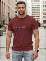 Pánské bavlněné tričko s nápisem PARIS v bordové barvě, FashionStreet NX5139R Pánské bavlněné tričko s nápisem PARIS v bordové barvě, FashionStreet NX5139R