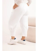 Dámské kalhoty Plus Size s nízkým sedem a gumou v pase bílé