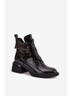 Lakované kožené dámské boty s ražením na klocku Černé Lorenza Lakované kožené dámské boty s ražením na klocku Černé Lorenza