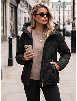 Dámská prošívaná bunda s kapucí, černá, FashionStreet TY5943