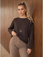 Dámská bavlněná blůza oversize s přívěskem, čokoládová, FashionStreet RY2942 Dámská bavlněná blůza oversize s přívěskem, čokoládová, FashionStreet RY2942