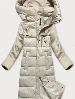 Světle béžová zimní bunda z různých spojených materiálů Libland (7820)