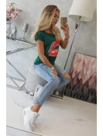 Halenka s potiskem rtů zelená Halenka s potiskem rtů zelená