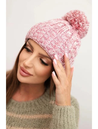Dámská zimní čepice s bambulí z vlny K424 světle růžová Dámská zimní čepice s bambulí z vlny K424 světle růžová