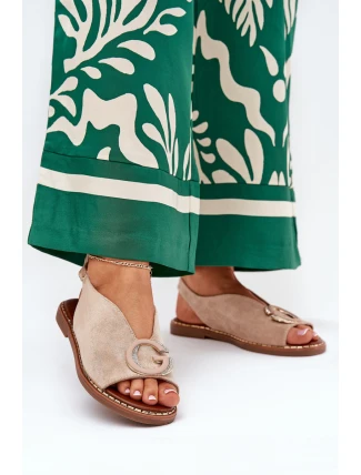 Ploché sandály s ozdobou béžové Haliones