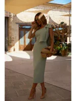 M847 Šaty na jedno rameno s mašlí - mátové