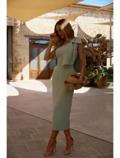 M847 Šaty na jedno rameno s mašlí - mátové