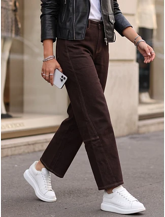 Dámské džíny s vysokým pasem a balónovým střihem, hnědé, FashionStreet UY3120 Dámské džíny s vysokým pasem a balónovým střihem, hnědé, FashionStreet UY3120