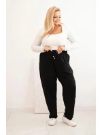 Dámské kalhoty Plus Size bavlněné s flitrovými pruhy černé
