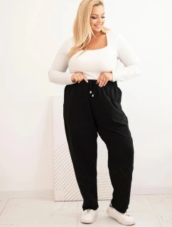 Dámské kalhoty Plus Size bavlněné s flitrovými pruhy černé