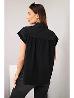 Dámská bavlněná košilová halenka s krajkou a krátkým rukávem černá Dámská bavlněná košilová halenka s krajkou a krátkým rukávem černá