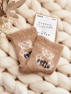 Dětské chlupaté ponožky s medvědem béžové