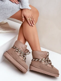 Semišové dámské sněhule s hrubým šněrováním D.Franklin DFSH375003 Taupe
