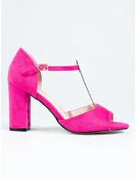 Krásné růžové  sandály dámské na širokém podpatku