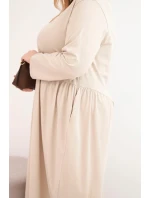 Dámská sukýnka Plus Size bavlněná s dlouhým rukávem a nařasením v pase béžová