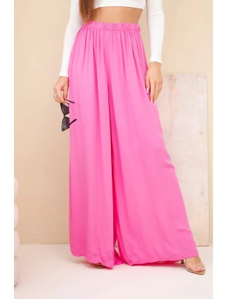 Dámské široké viskózové kalhoty s gumou v pase růžové