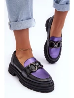 Dámské Loafersy Kožené na Plochém Podpatku Černá-Fialová Elkiza Dámské Loafersy Kožené na Plochém Podpatku Černá-Fialová Elkiza