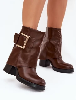 Dámské Zateplené Boty Na Podpatku Se Zlatou Sponou Hnědé Milira