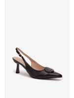 Dámské sandály na podpatku s ozdobným detailem Černé Mariae