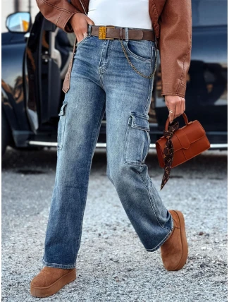 URBANNOW dámské džínové kalhoty s páskem v modré barvě FashionStreet UY2250