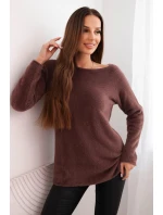 Svetr dámský z měkké pleteniny s kulatým výstřihem hnědý Svetr dámský z měkké pleteniny s kulatým výstřihem hnědý