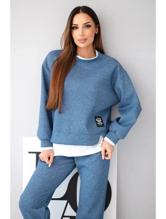 Dámský komplet s volnou mikinou a tepláky máslový jeansový melír