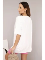 Dámská souprava s volnou blůzou a přiléhavými šortkami bílý + růžový