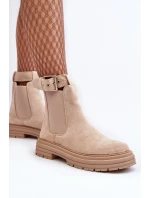 Kůže Botky Sztyblety Na Masivní Podrážce Světle Béžové Ozaro