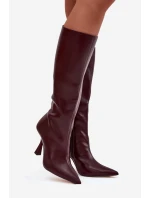 Dámské kozačky na podpatku nad koleno bordó Vionette