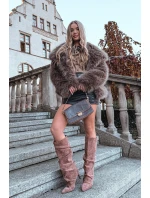 Vlněné Kozačky na Podpatku z Eko Semiš Oteplené Tmavě Béžové Mavella