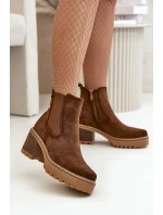 Dámské Zateplené Botky Na Podpatku Eko Semišové Hnědé Irissinae