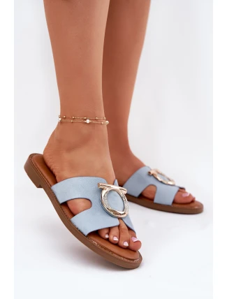 Dámské sandály na plochém podpatku s ozdobou Vinceza 17381 Modré