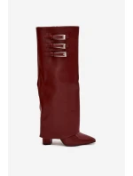 Dámské Kozačky Na Podpatku Otočený Svršek Pásky S Přezkami Bordové Nirisa