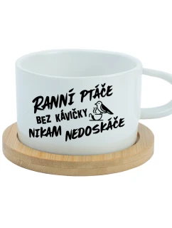 RANNÍ PTÁČE BEZ KÁVIČKY NIKAM NEDOSKÁČE - bílý hrníček makronka 200 ml