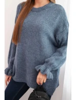 Dámský svetr s přídavkem mohairu a vlny volného střihu jeansový