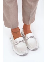 Kožené dámské mokasíny s ozdobou D&A LR51-966 stříbrné