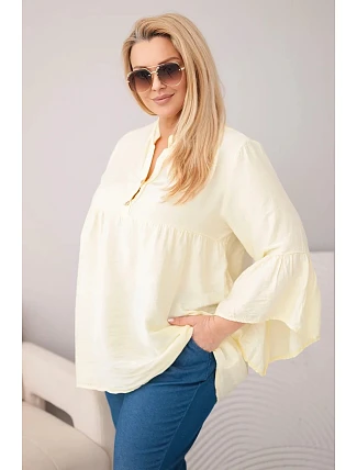 Dámská viskózová halenka Plus Size s volánovým rukávem a výstřihem do V žlutá Dámská viskózová halenka Plus Size s volánovým rukávem a výstřihem do V žlutá