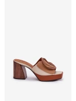 Dámské sandály na sloupkovém podpatku s přezkou Camel Amuria