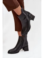 Dámské kožené kotníkové boty na podpatku vyhřívané černé Nolivra