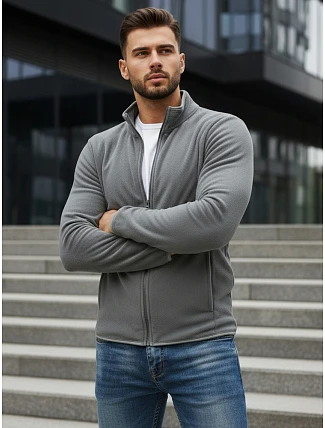 Pánská světle šedá mikina na zip FashionStreet BX4773