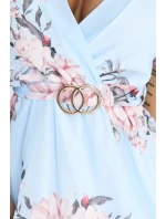 468-3 PATRIZIA šaty s obálkovým výstřihem, páskem a krátkými rukávy - MODRÁ S RŮŽÍ 468-3 PATRIZIA šaty s obálkovým výstřihem, páskem a krátkými rukávy - MODRÁ S RŮŽÍ