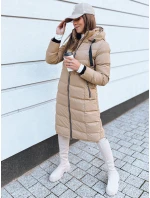 Dámská prošívaná zimní bunda s kapucí MENSI tmavě béžová FashionStreet TY3970