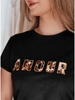 Dámské vyšívané tričko AMOROSA černé FashionStreet RY2855